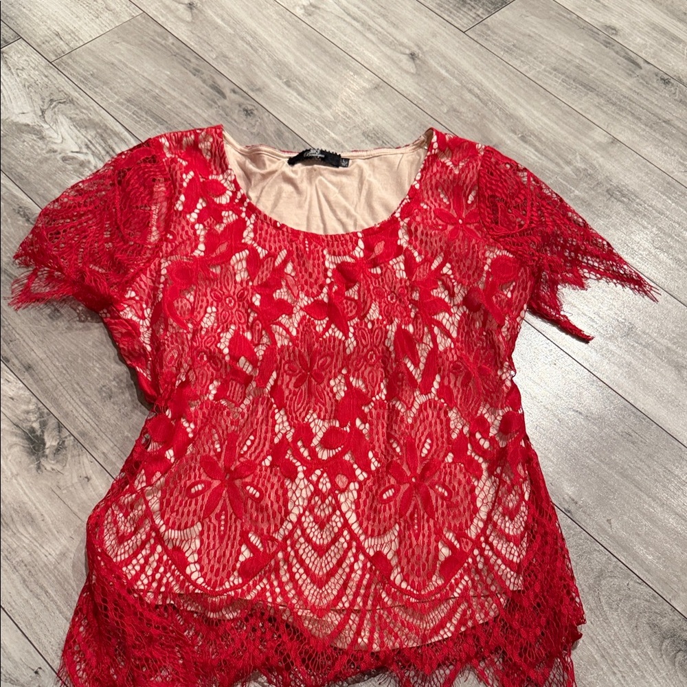 BKE Red Lace Women's Blouse